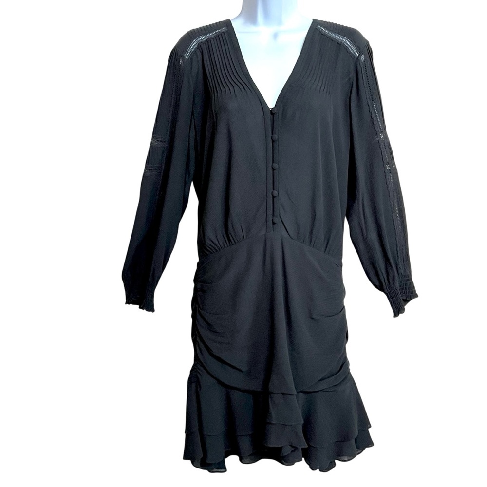 Veronica Beard Sarasota Dark Romantic Mini Dress 8 Black Boho Lace Ruffles LBD